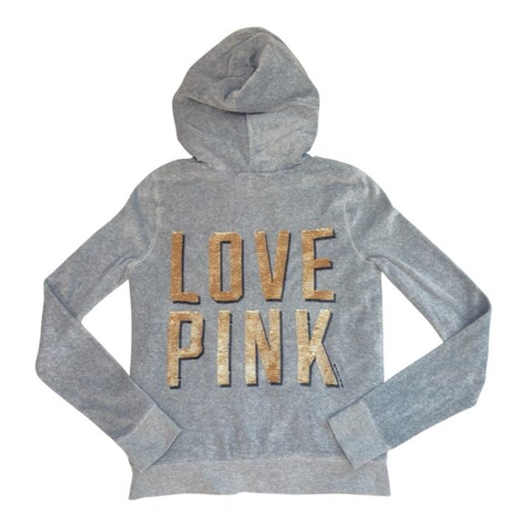Pink Victoria's Secret Faux Fur Blinged out Full Zip Hoodie, Rare, SM, Grey, EUC - Picture 1 of 9